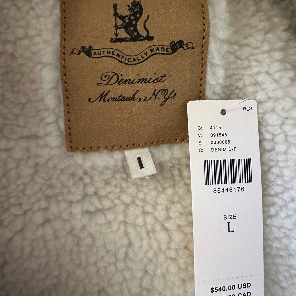 Anthropologie Denimist Blue Denim Cropped‎ Boxy Jacket with Sherpa lining size L - Picture 3 of 8